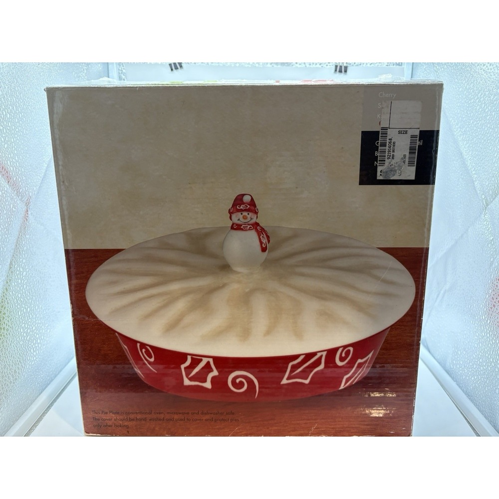 Baum Bros Style-Eyes cherry Snowman Covered Pie Pie Plate/Casserole